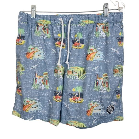 Original Penguin Men's Blue Lightweight Elastic Waistband Tropical Swim Trunks L - Picture 1 of 14
